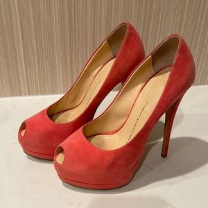 Giuseppe Zanotti Pink Platform Suede shoes with Peep Toe